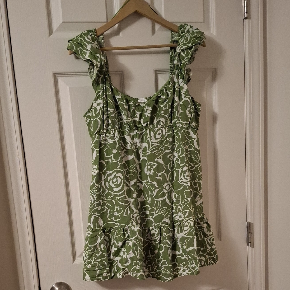 Blu Pepper Green and White Ruffled Mini Dress